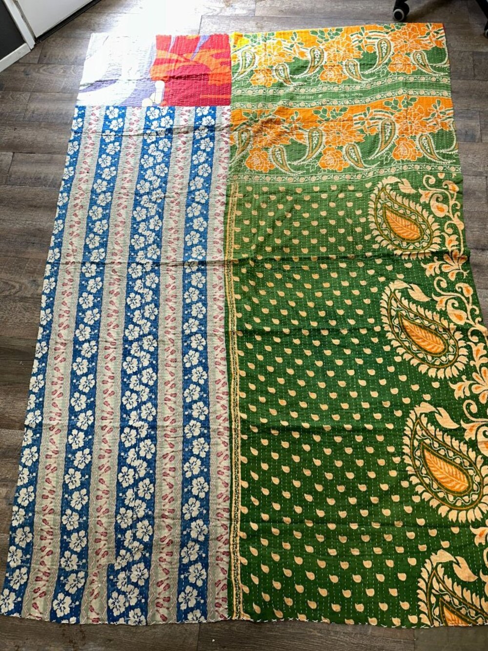 Vintage Kantha Patchwork Quilt Handmade India Cotton Bedspread Twin 90x62 Boho